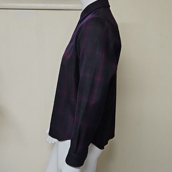 Ralph Lauren Wool Flannel Shirt Womens Sz XL Purple Red Shadow Plaid Long Sleeve - Picture 2 of 10